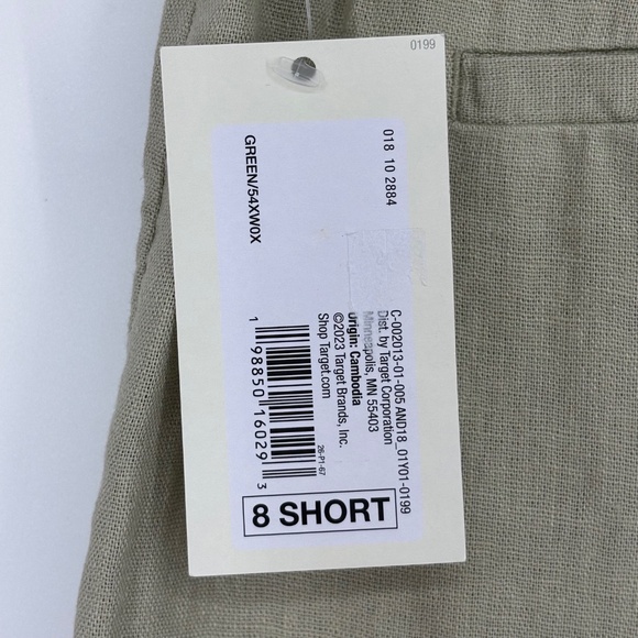 A New Day Womens 8 SHORT Trouser Pants Linen Blend Green Pleated Straight Leg - Picture 7 of 8